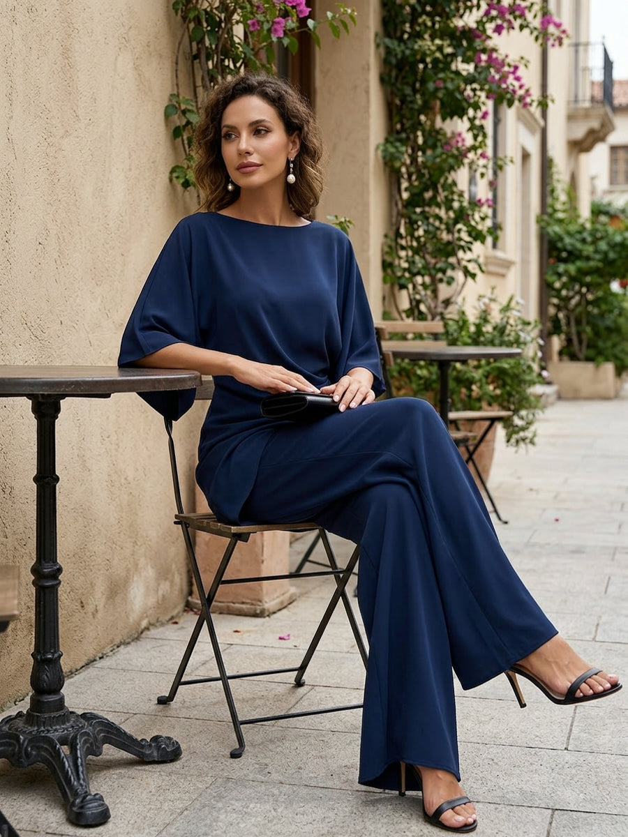 Genoveva | Conjunto de Blusa con Manga Capa y Pantalón Ancho