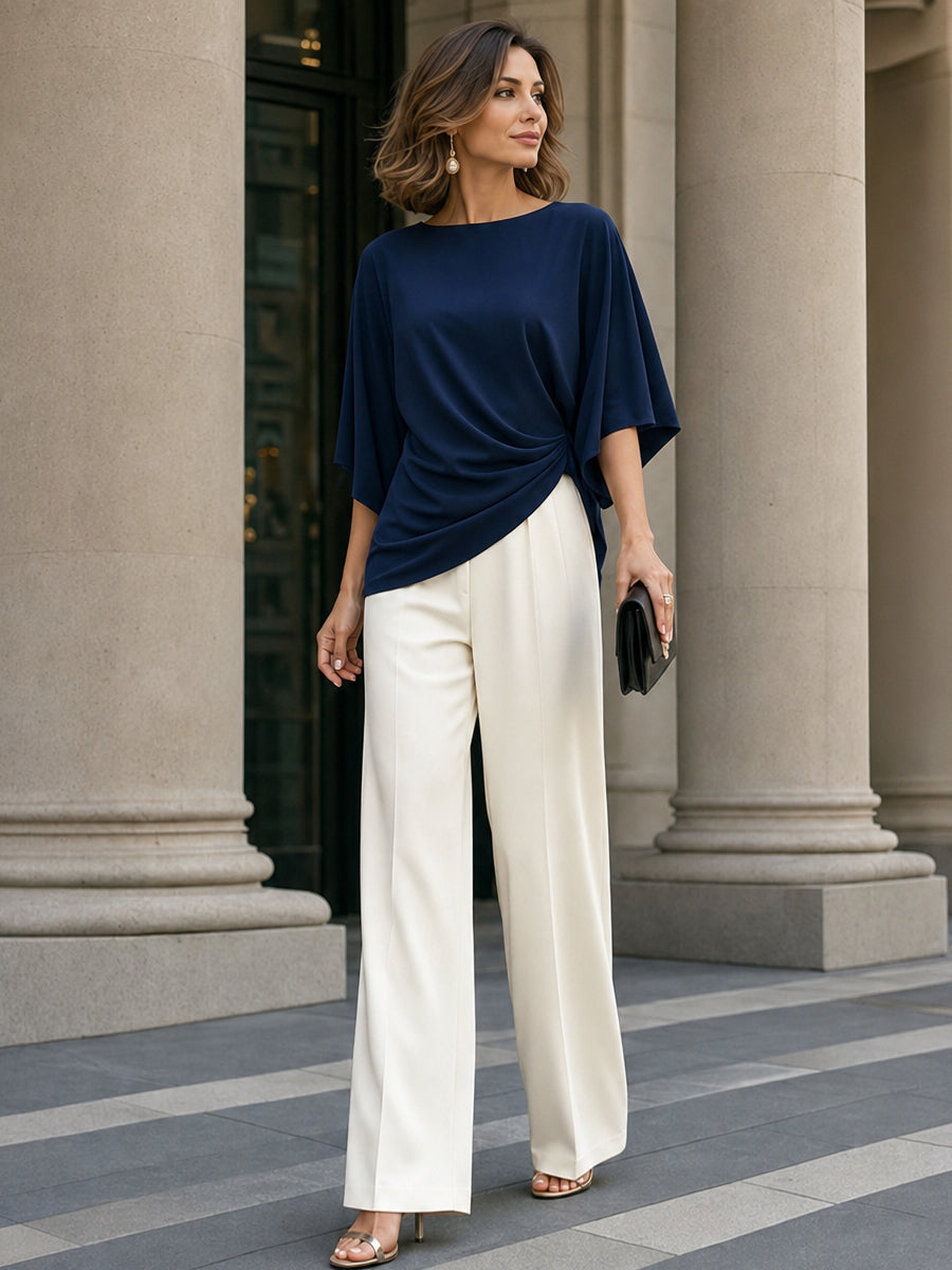 Genoveva | Conjunto de Blusa con Manga Capa y Pantalón Ancho