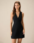 Minivestido Negro Sin Mangas con Escote en V