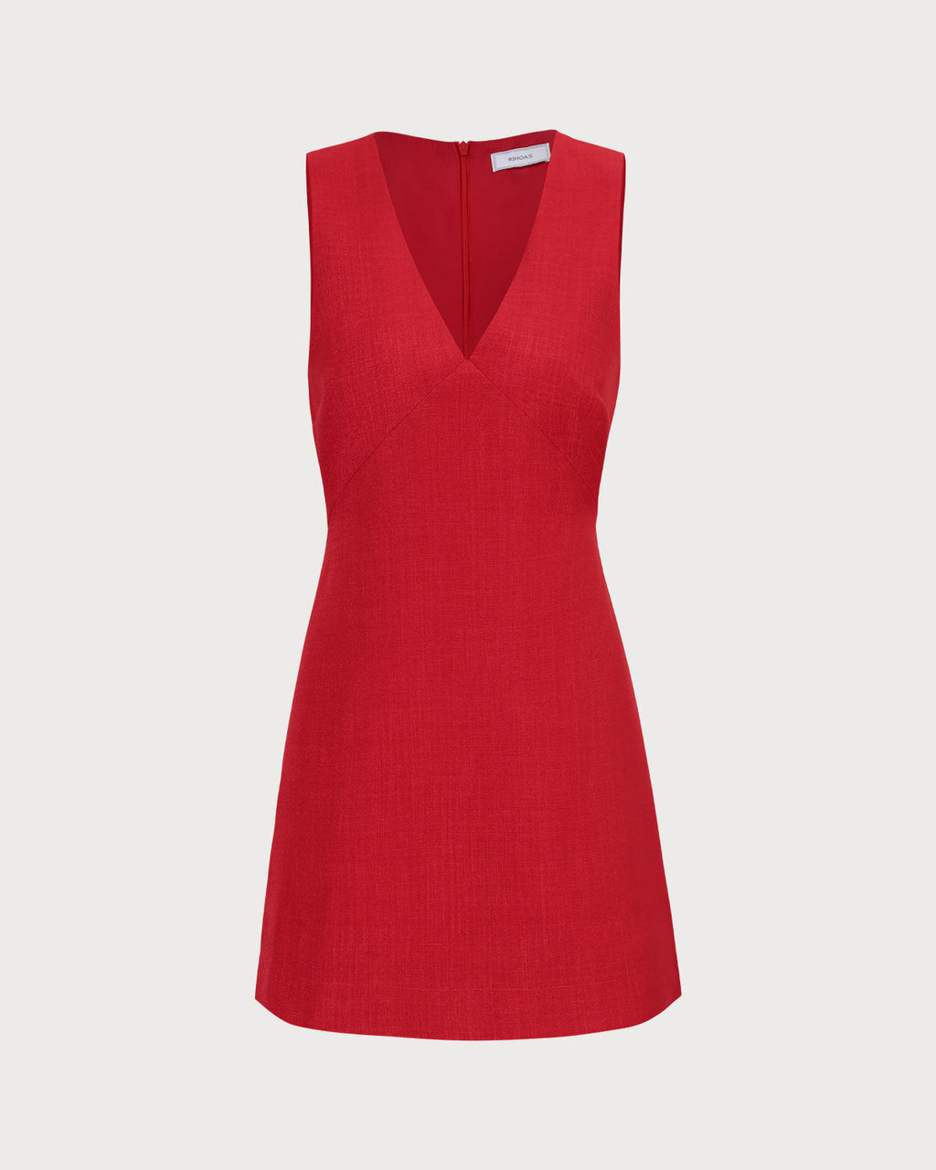Minivestido Rojo Sin Mangas de Lino con Escote en V