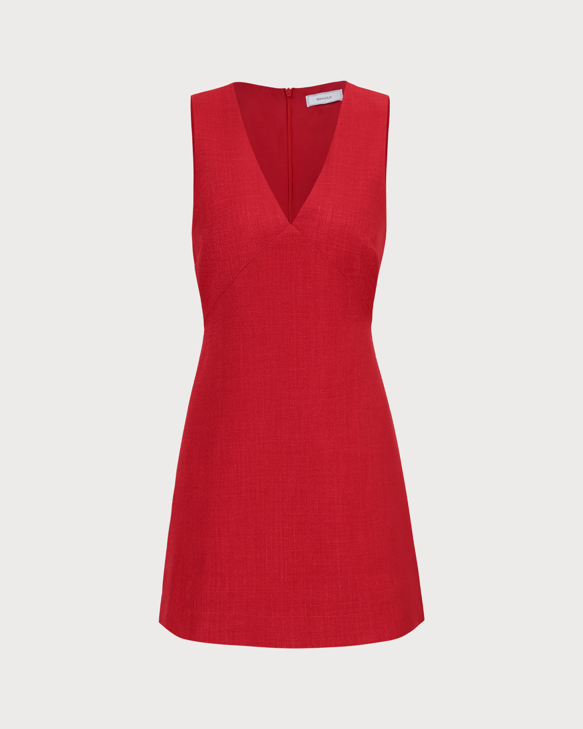 Minivestido Rojo Sin Mangas de Lino con Escote en V