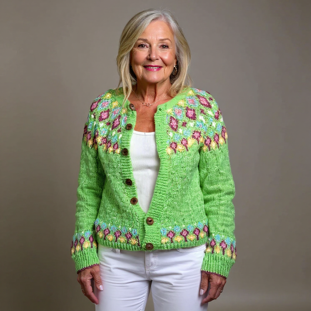 Silvia | Cárdigan de Punto Nórdico con Canesú Jacquard