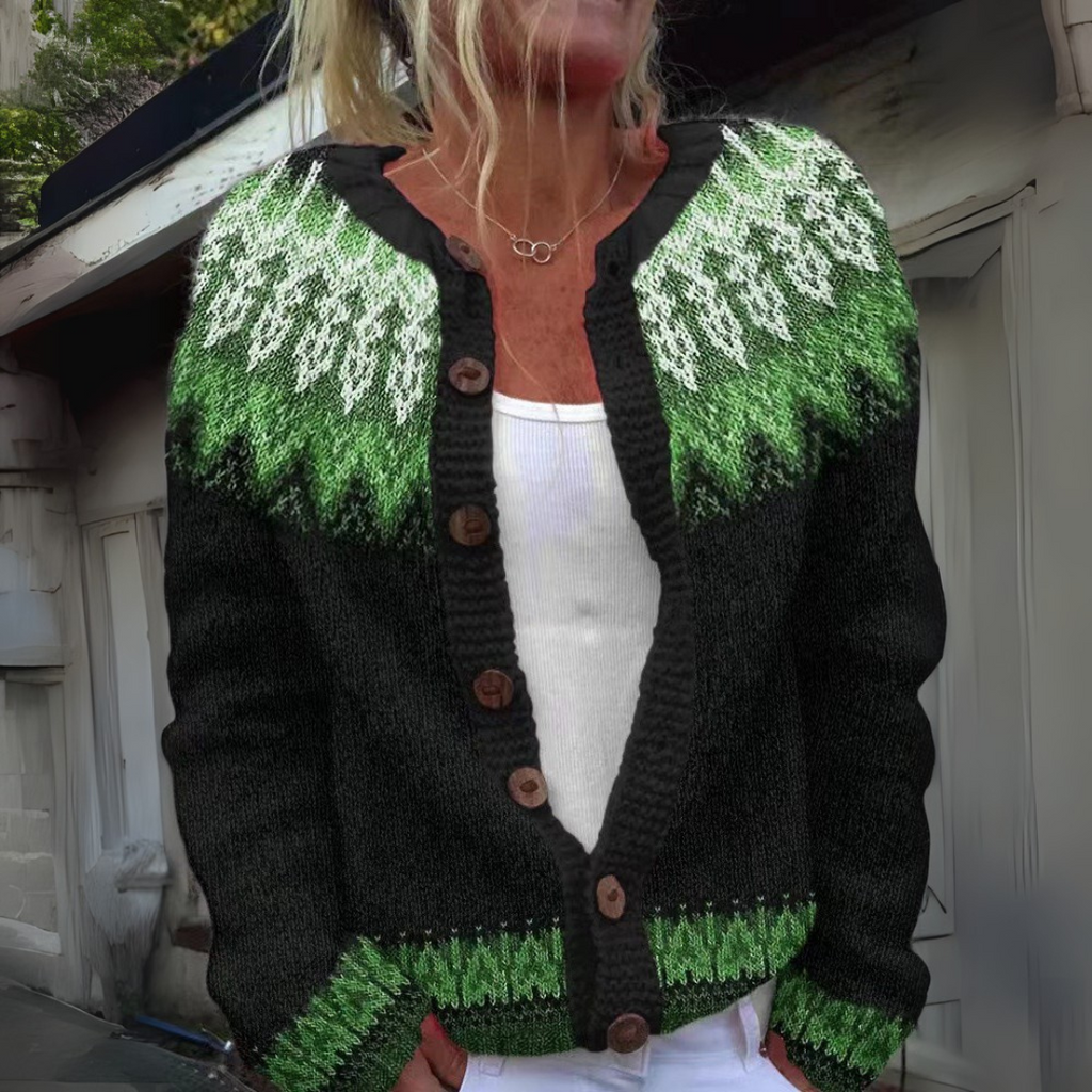 Mireia | Cárdigan de Punto Jacquard Estilo Fair Isle