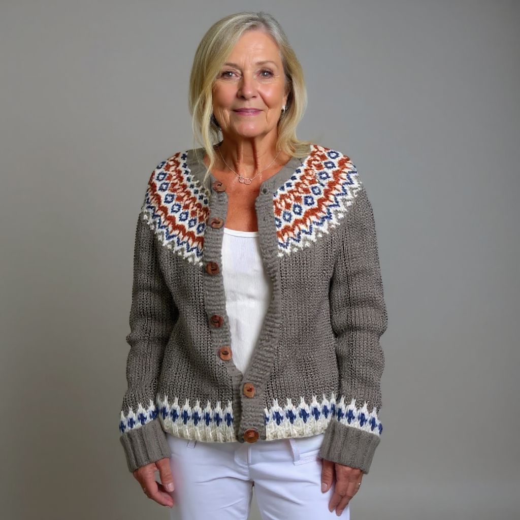 Luna | Cárdigan de Punto Nórdico con Canesú Jacquard