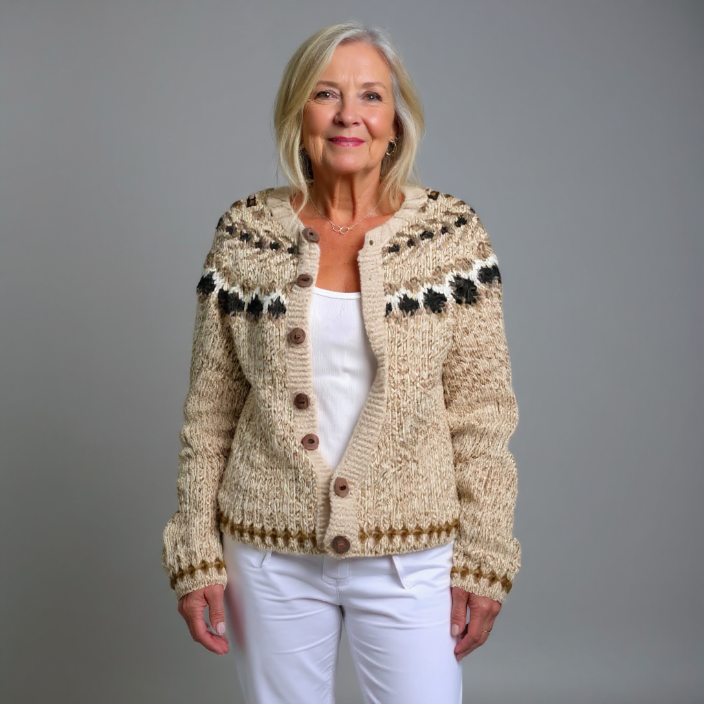 Catalina | Cárdigan de Punto Folk con Canesú Estampado