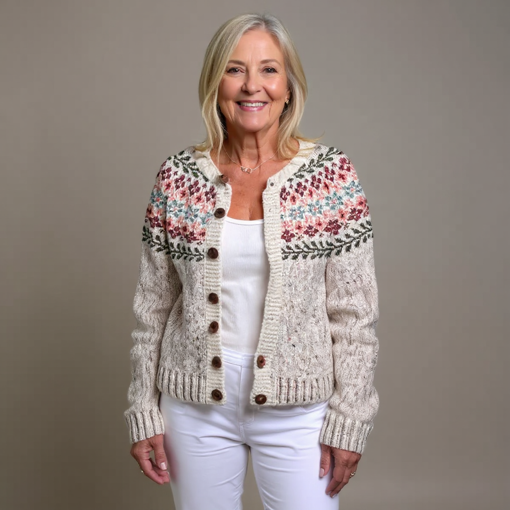 Carolina | Cárdigan de Punto Nórdico con Canesú Jacquard
