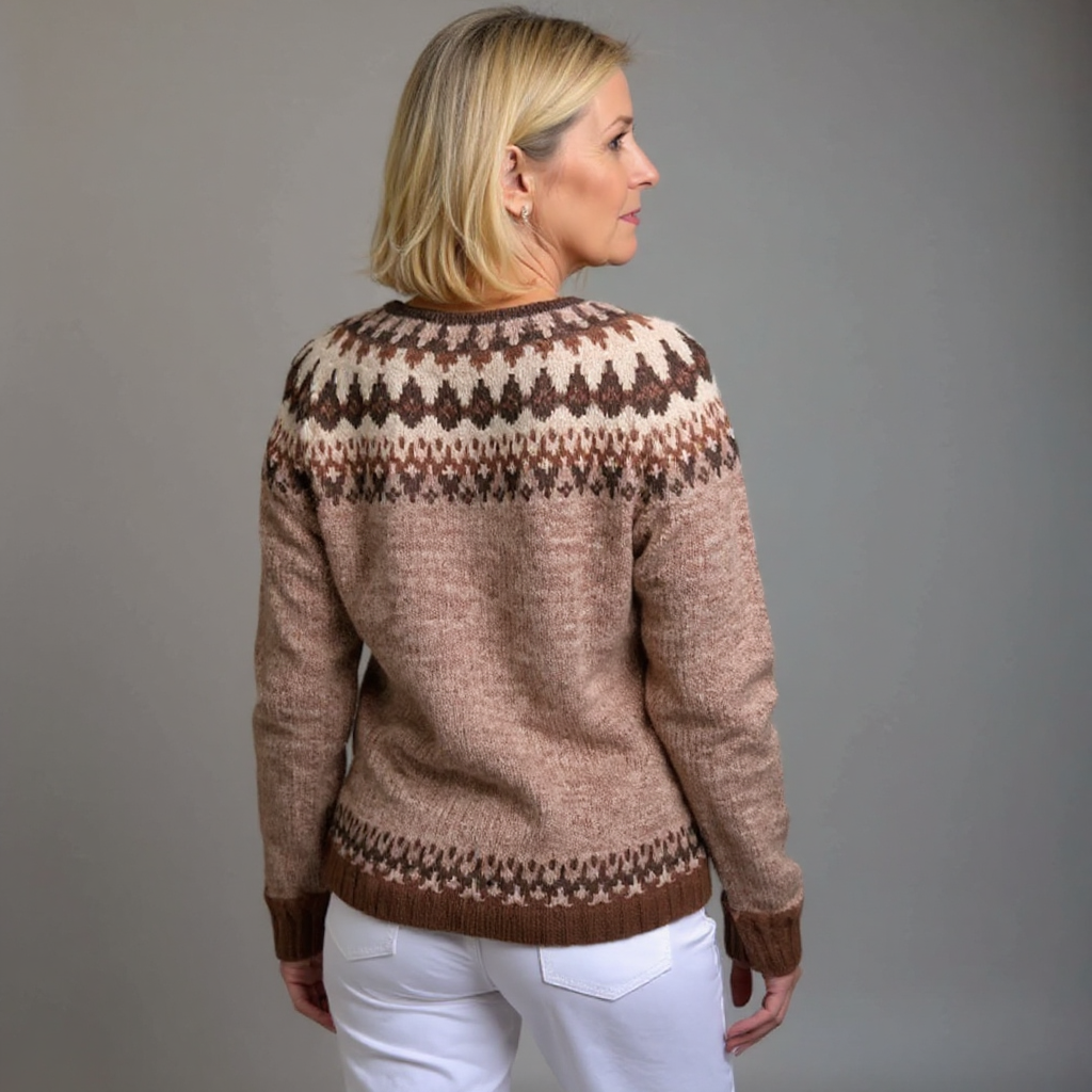 Olivia | Cárdigan de Punto Folk con Canesú Estampado