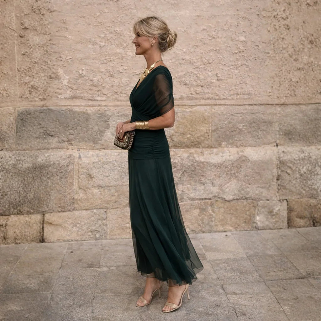 Elisa | Vestido Largo Plisado en Verde