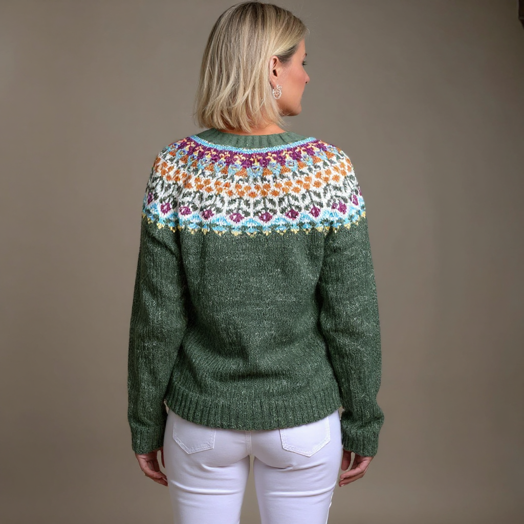 Juana | Cárdigan de Punto Fair Isle con Canesú Tejido