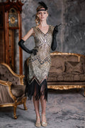 Alba | Vestido de Fiesta con Pedrería y Flecos, Estilo Charleston