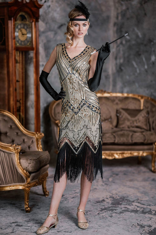 Alba | Vestido de Fiesta con Pedrería y Flecos, Estilo Charleston