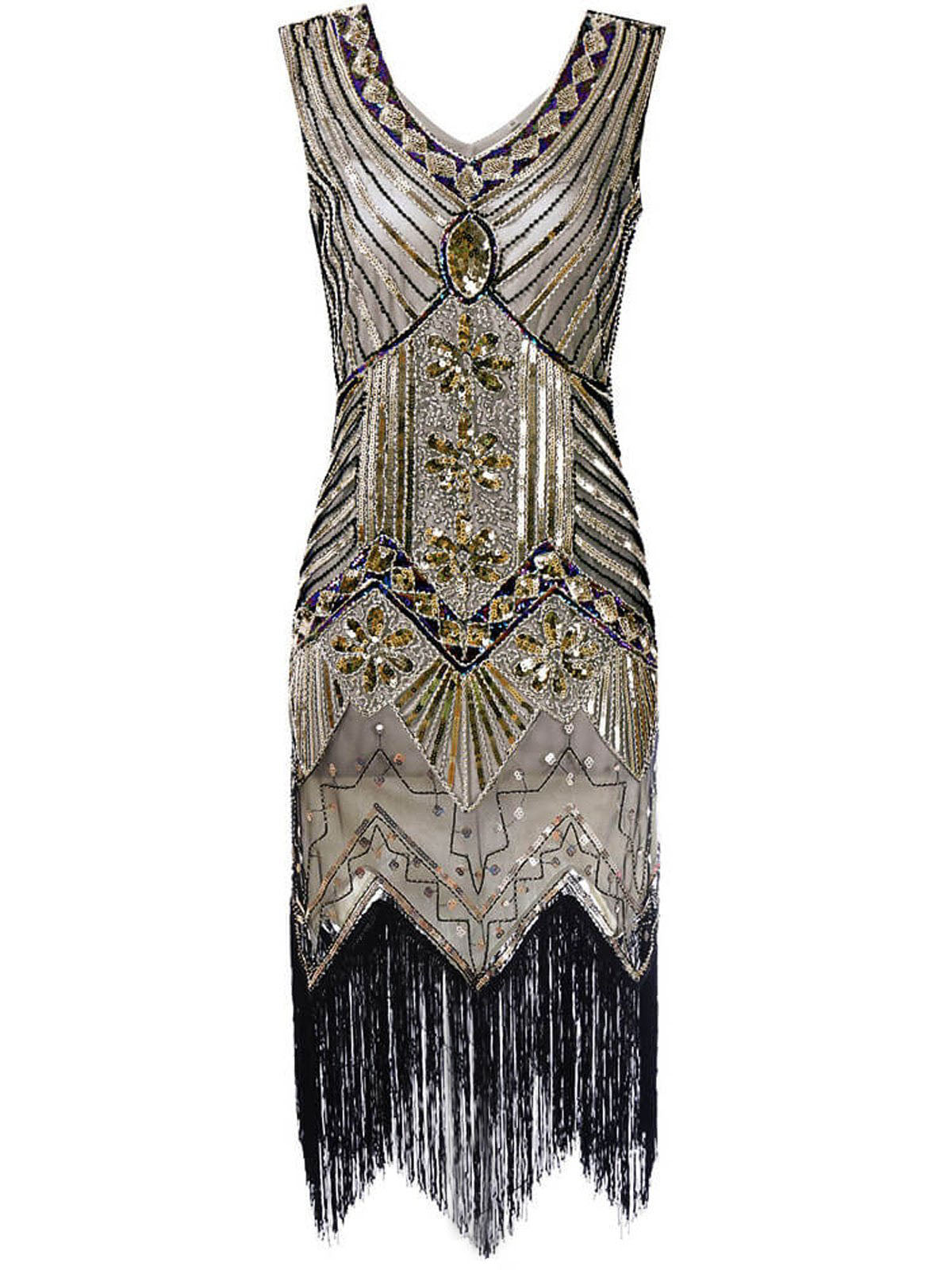 Alba | Vestido de Fiesta con Pedrería y Flecos, Estilo Charleston
