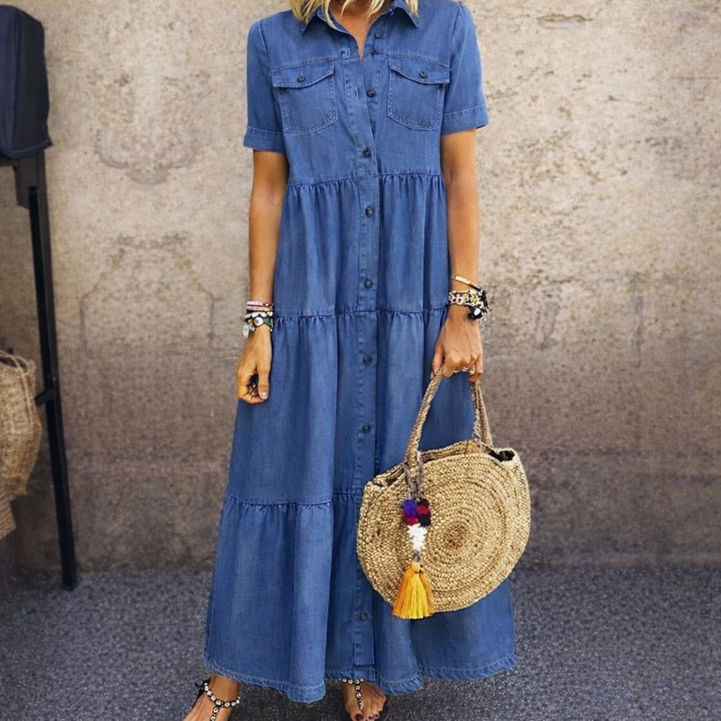 Elizabeth | Vestido Midi con Botones y Falda Escalonada