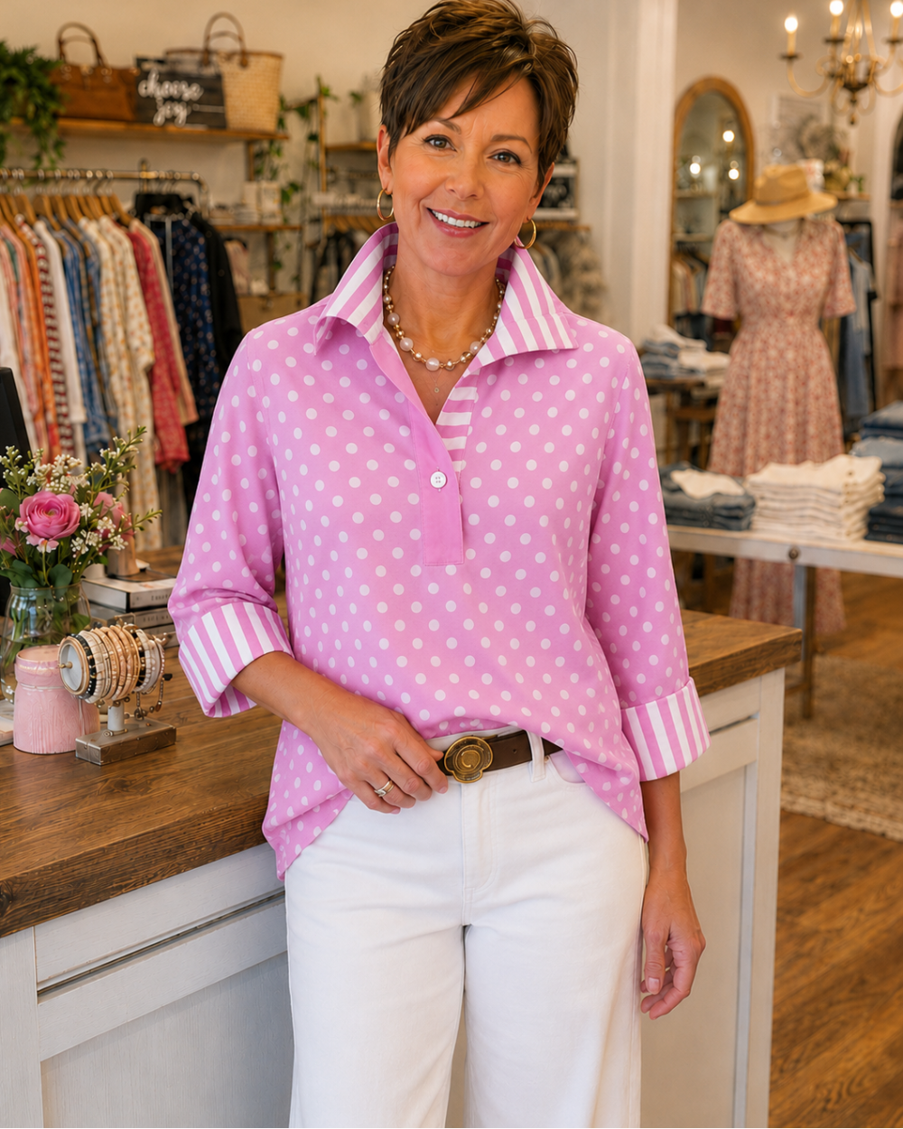 Pepa | Blusa de Lunares con Cuello y Puños de Rayas