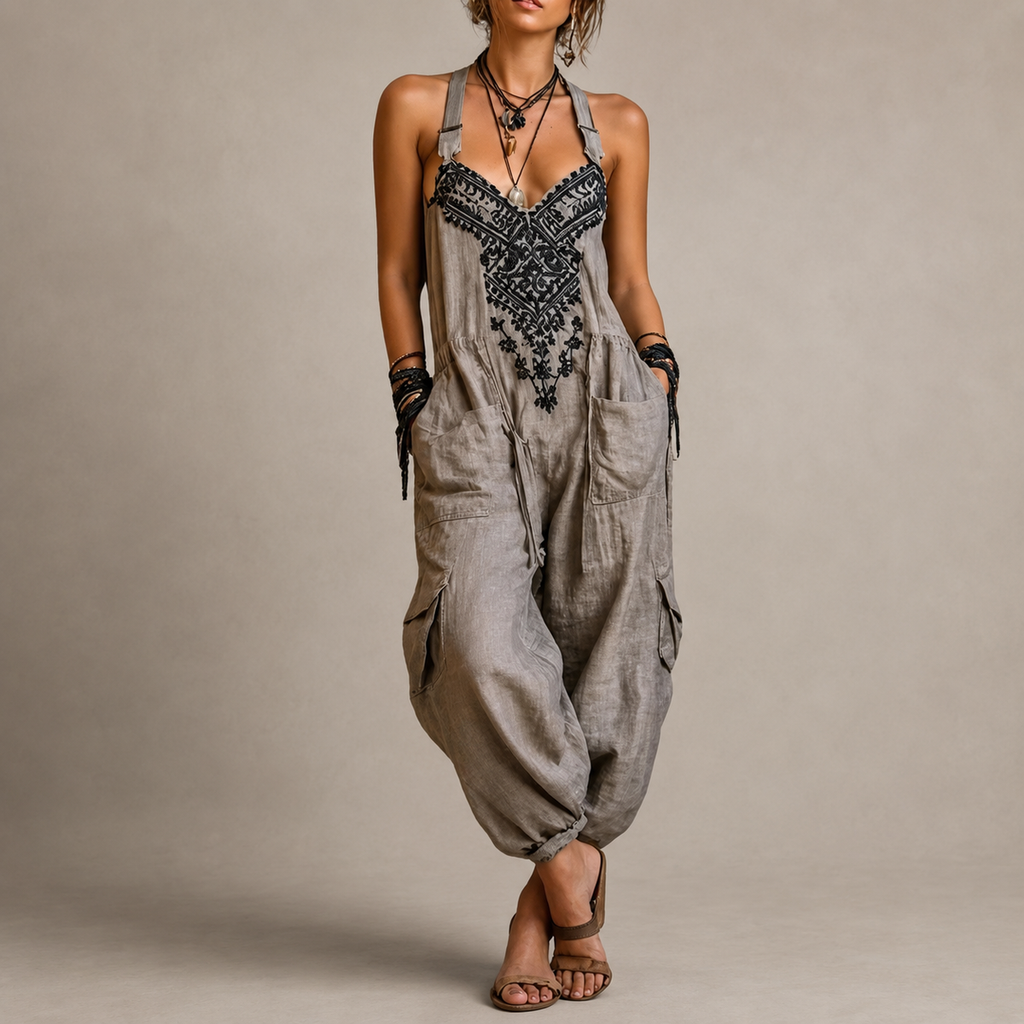 Candela | Mono Bohemio Bordado con Pantalón Amplio