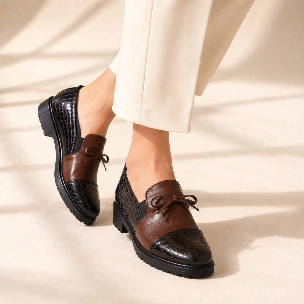 Graciela | Mocasines de Tacón Bajo con Puntera de Charol y Lazo