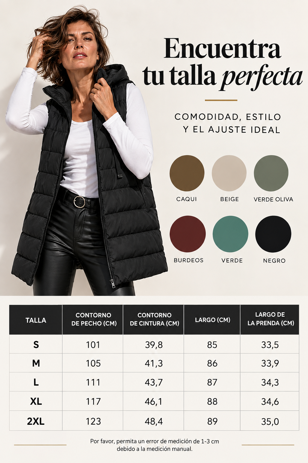 Marisa | Chaleco Largo Acolchado con Cremallera
