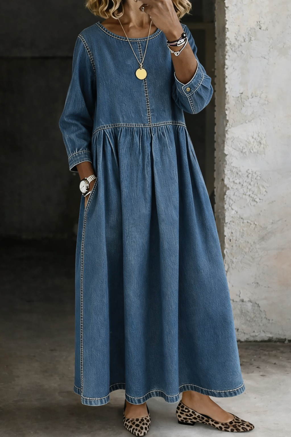 Melisa | Vestido Midi Vaquero de Manga Larga