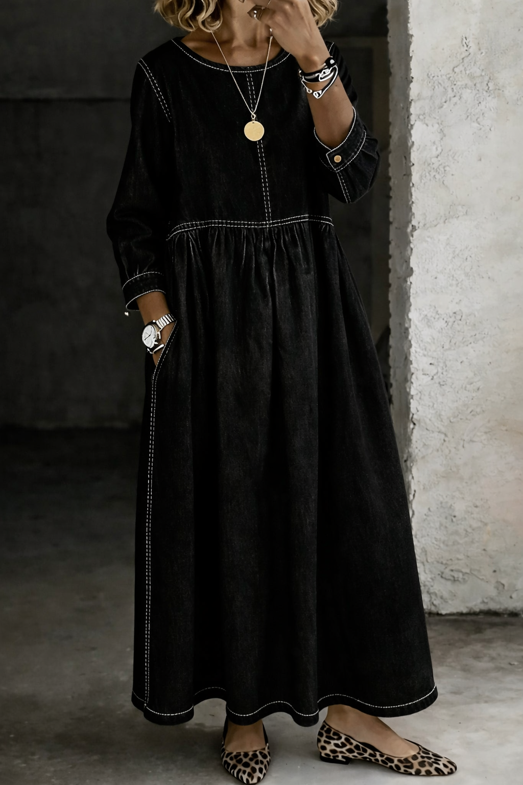 Melisa | Vestido Midi Vaquero de Manga Larga