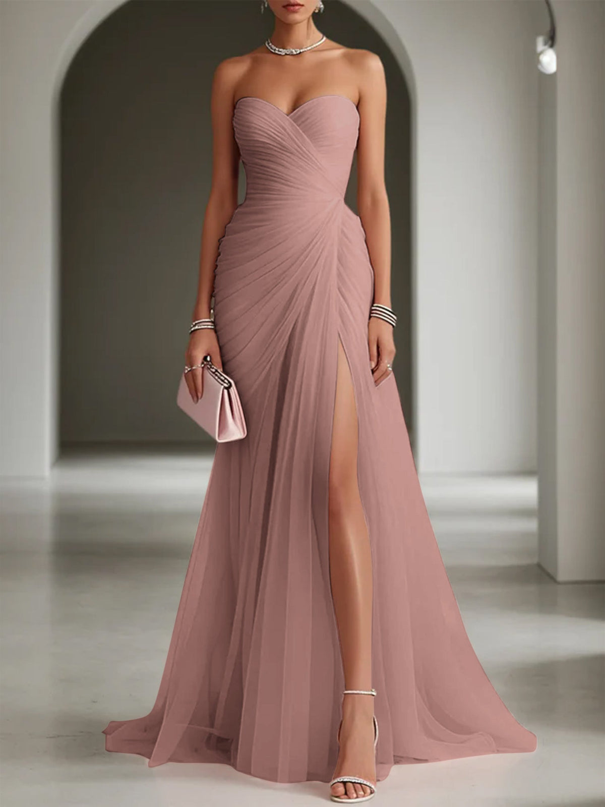Ariadna | Vestido Largo de Fiesta con Drapeado y Abertura Lateral