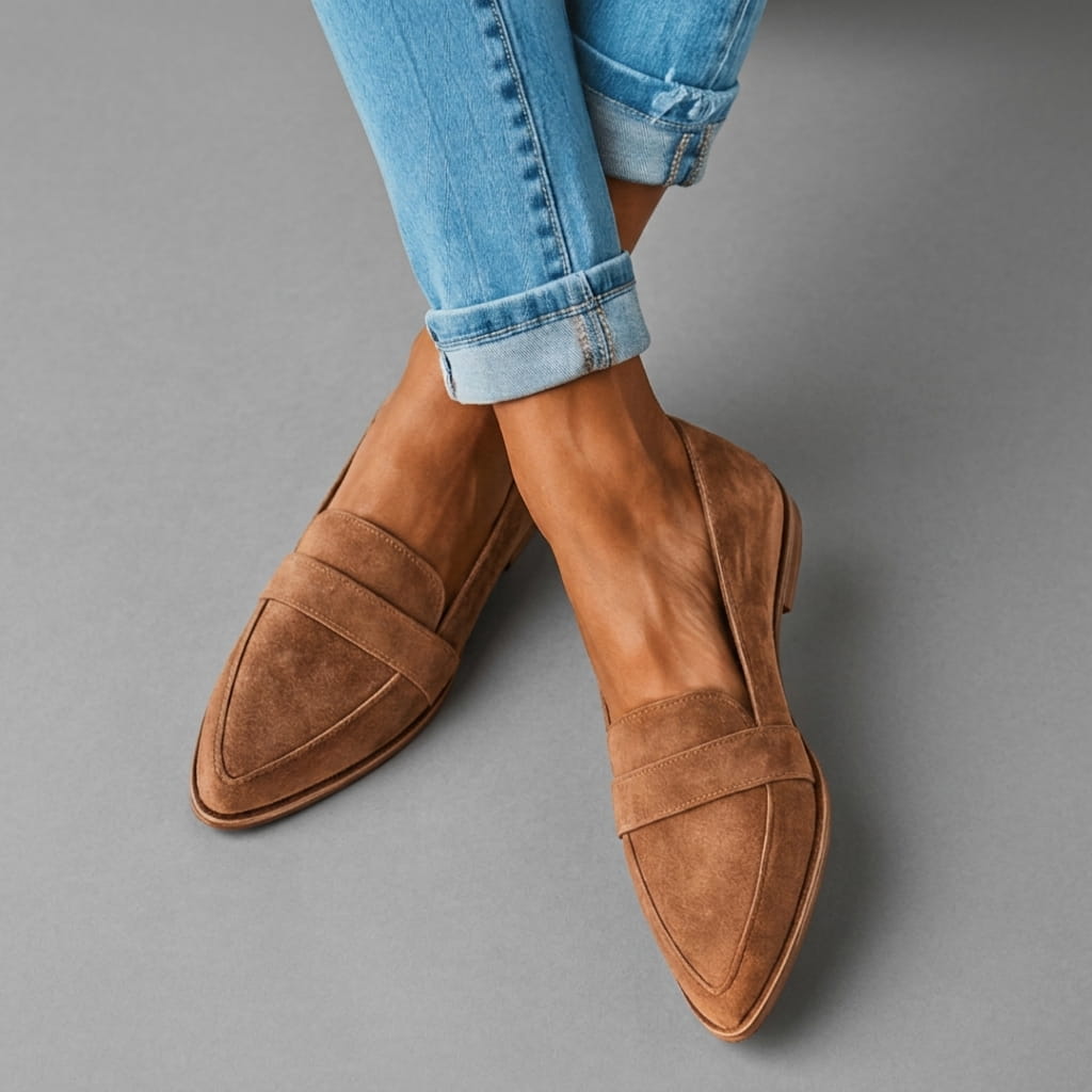 Teodora | Mocasines de Ante con Punta Fina y Cuña Baja