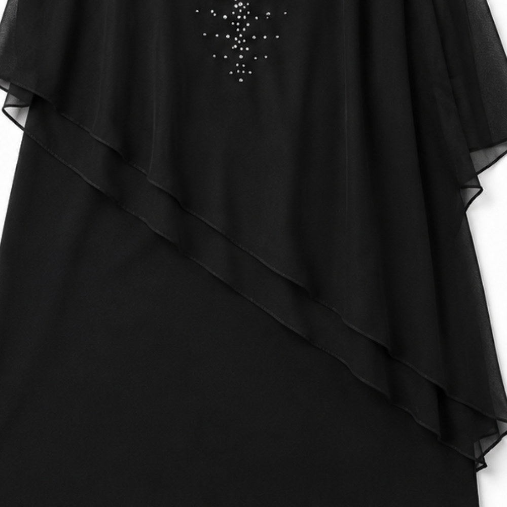 Joaquina | Vestido Midi de Invitada con Capa de Gasa y Escote en Pico