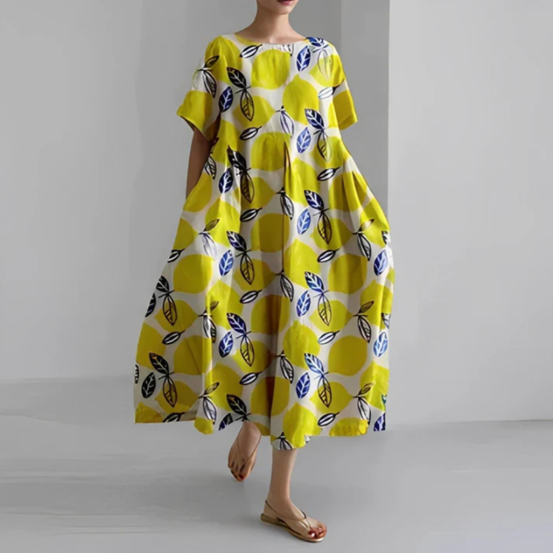 Lara | Vestido Boho Midi Estampado Floral Mujer Manga Corta Corte Amplio