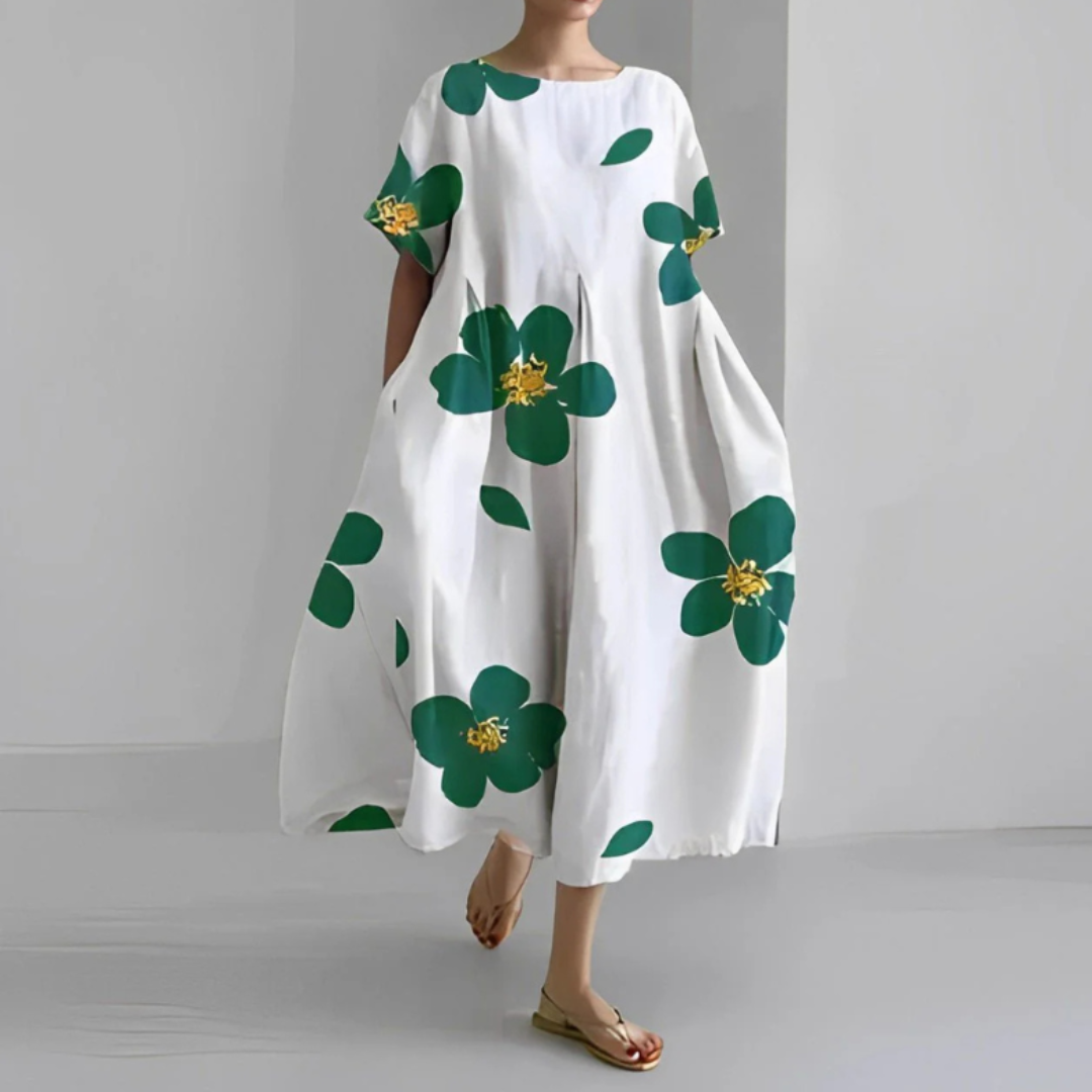 Lara | Vestido Boho Midi Estampado Floral Mujer Manga Corta Corte Amplio