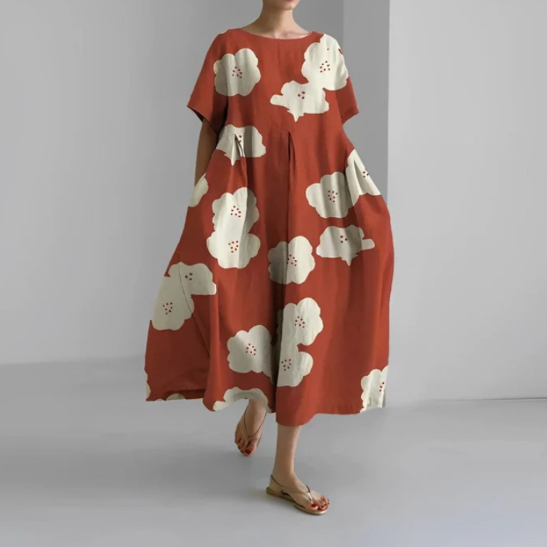 Lara | Vestido Boho Midi Estampado Floral Mujer Manga Corta Corte Amplio