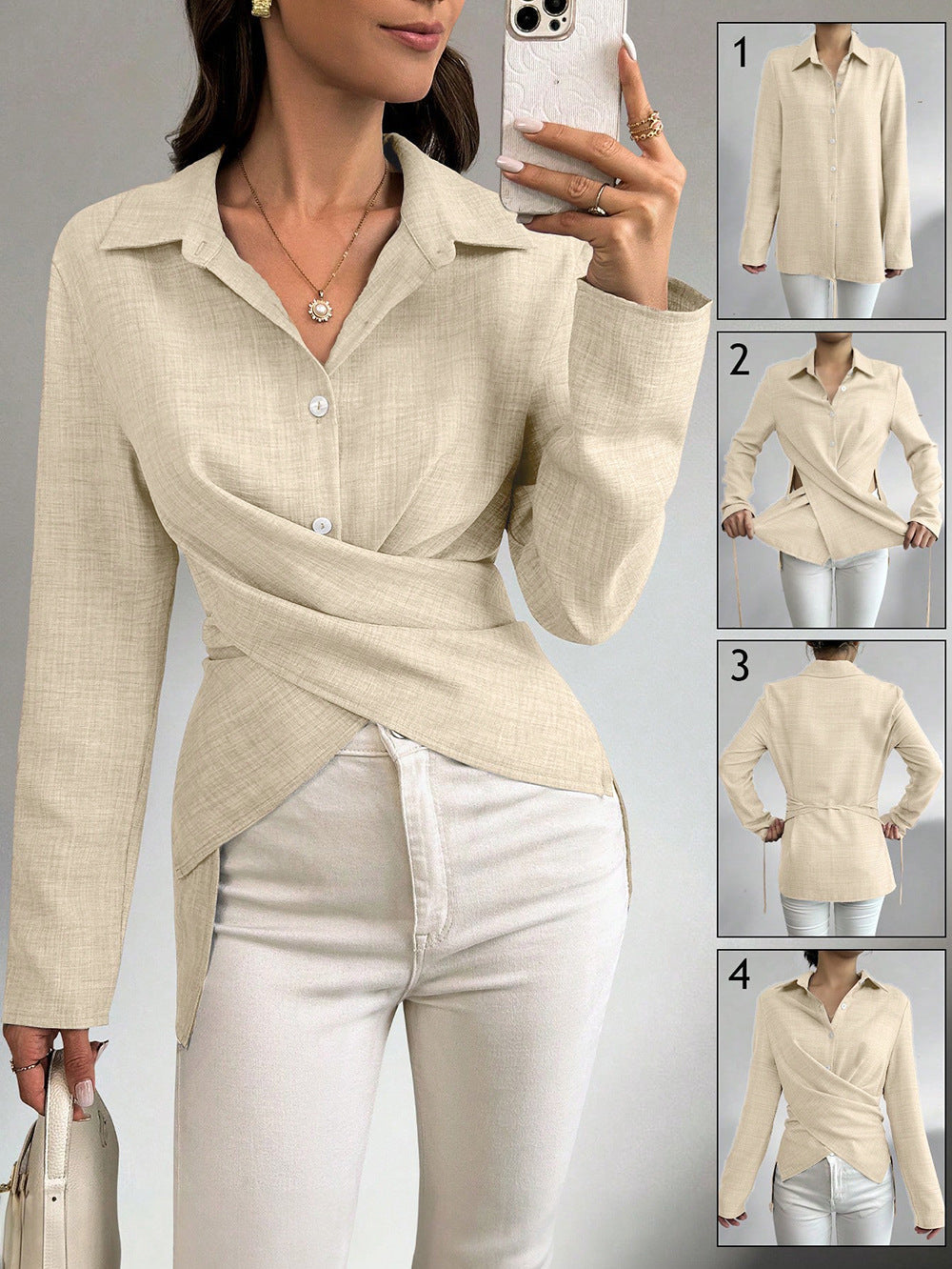 Julieta | Camisa de Lino Cruzada con Lazada Trasera
