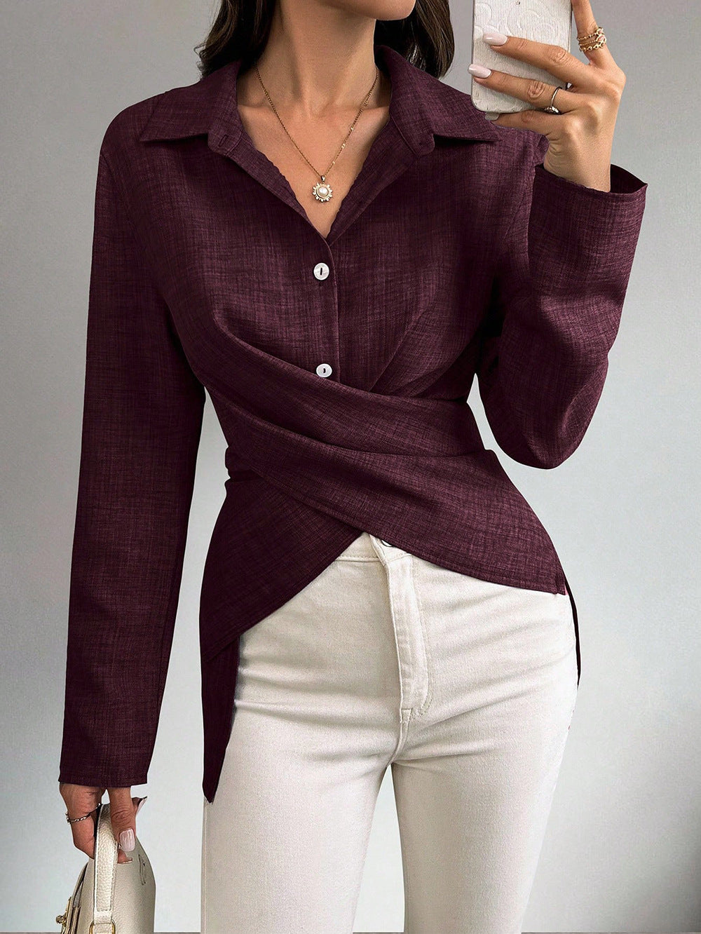 Julieta | Camisa de Lino Cruzada con Lazada Trasera