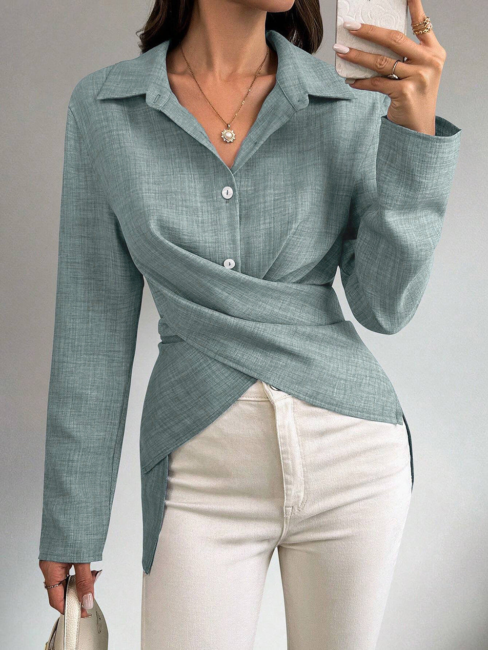 Julieta | Camisa de Lino Cruzada con Lazada Trasera