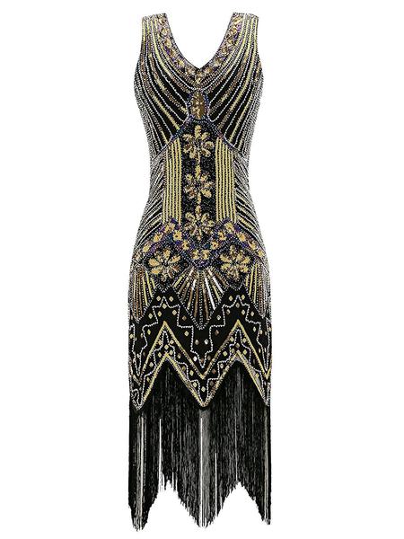 Alba | Vestido de Fiesta con Pedrería y Flecos, Estilo Charleston