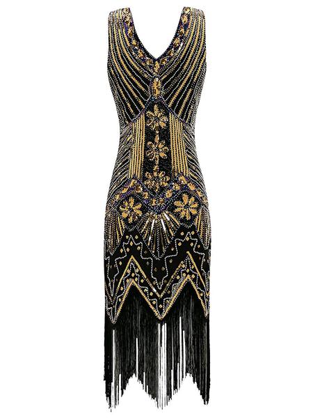 Alba | Vestido de Fiesta con Pedrería y Flecos, Estilo Charleston
