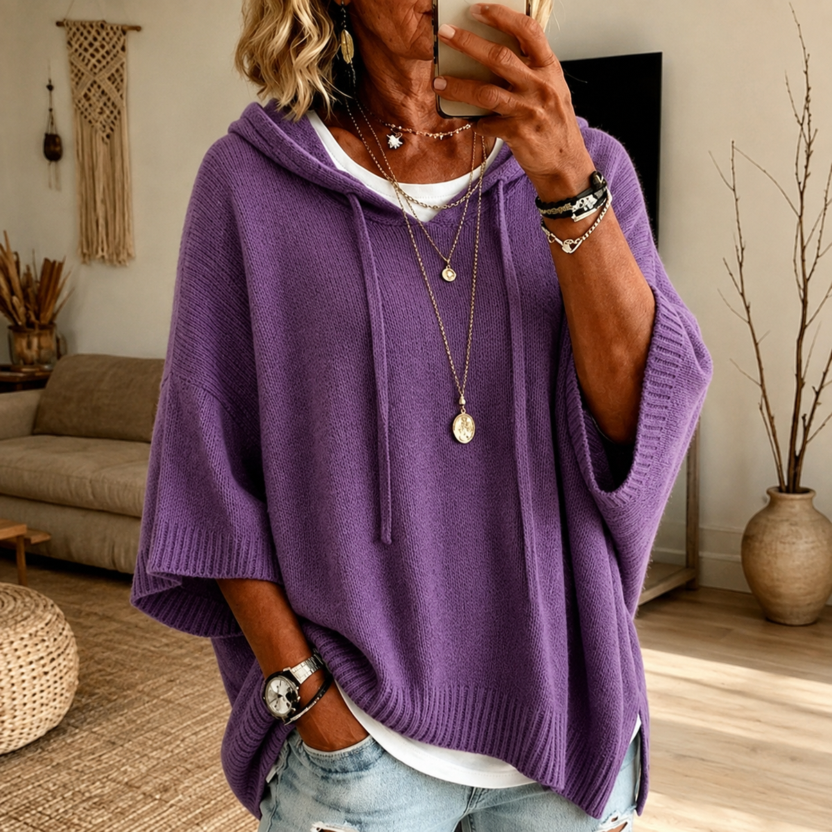 Eloísa | Jersey Poncho con Capucha en Morado