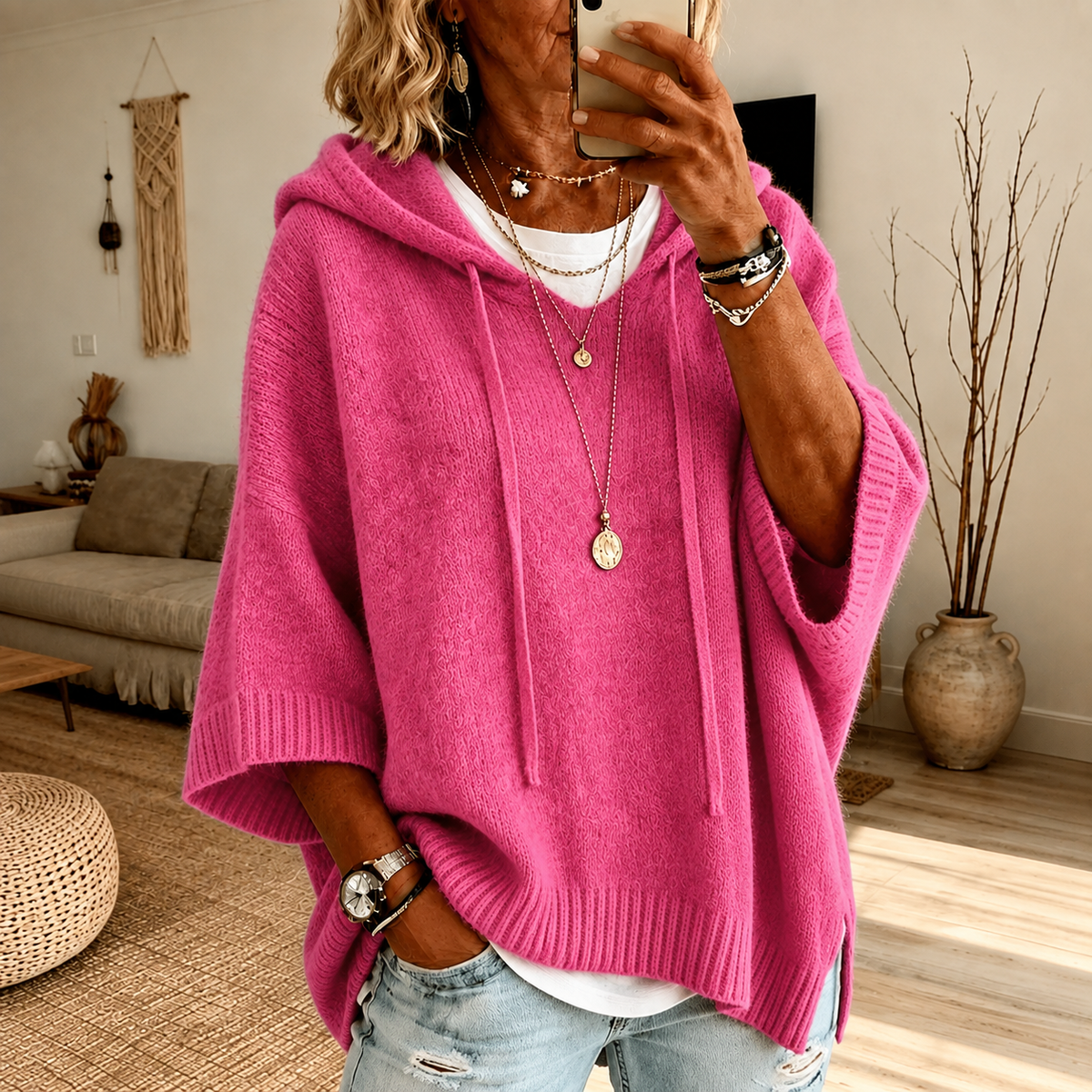 Dalia | Jersey Poncho con Capucha en Rosa