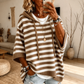 Miren | Jersey Poncho de Rayas con Capucha en Topo