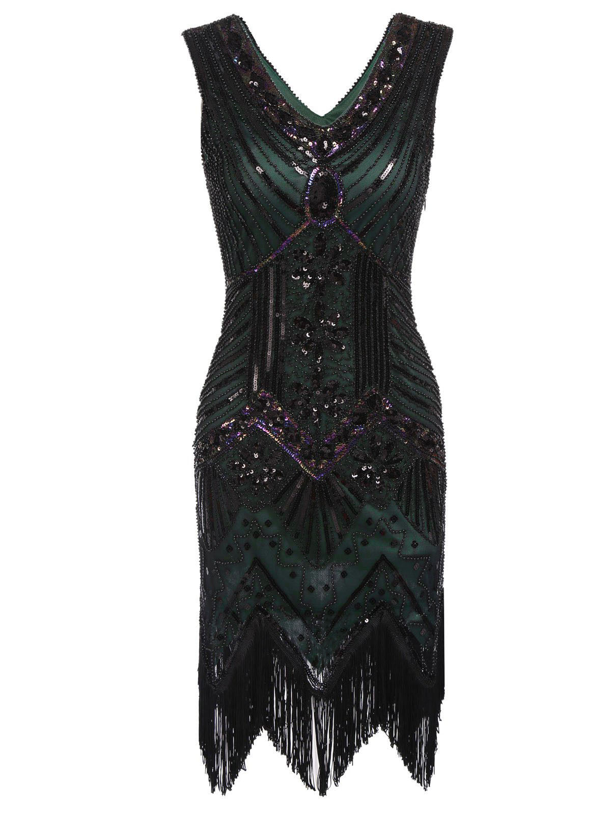 Alba | Vestido de Fiesta con Pedrería y Flecos, Estilo Charleston