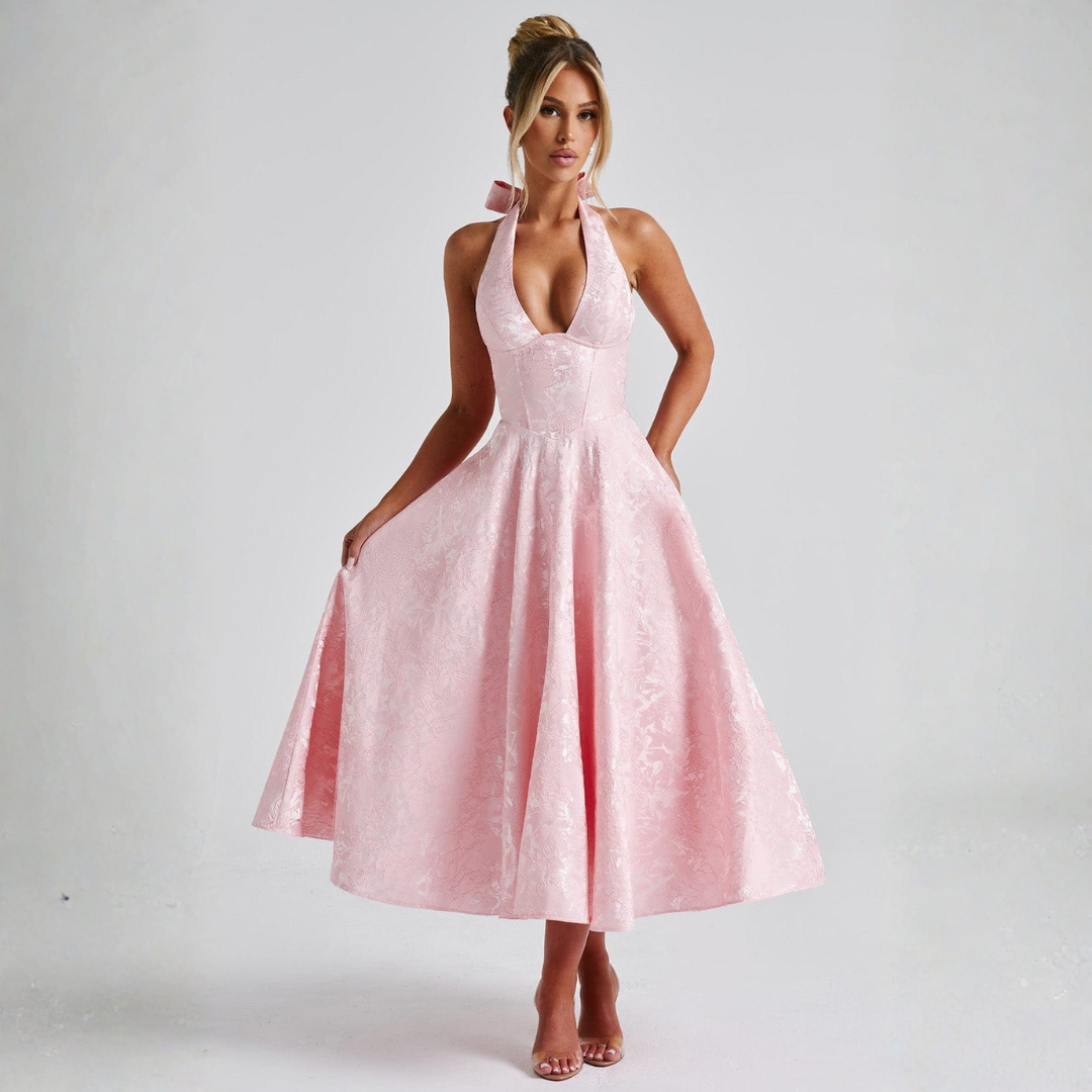 Valentina | Vestido Halter Largo Dama de Honor | Falda Voluminosa