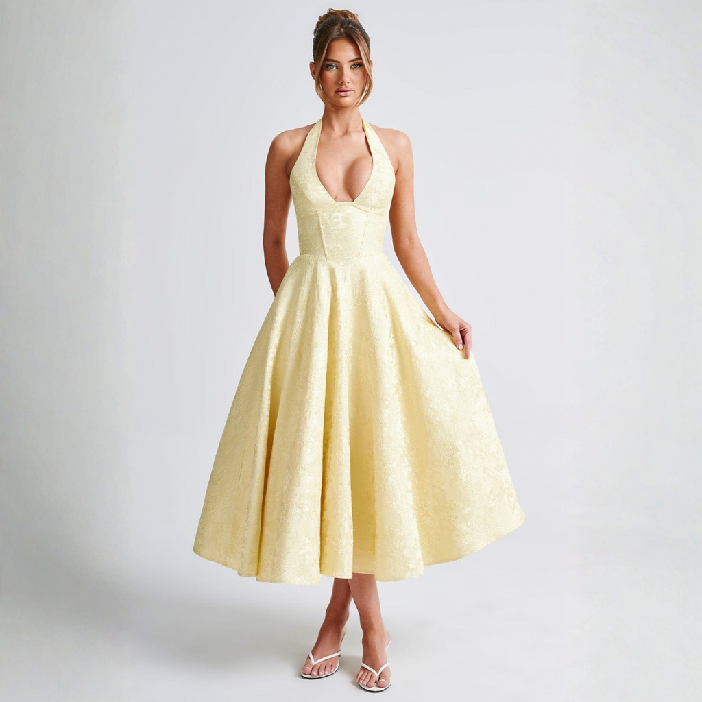Valentina | Vestido Halter Largo Dama de Honor | Falda Voluminosa
