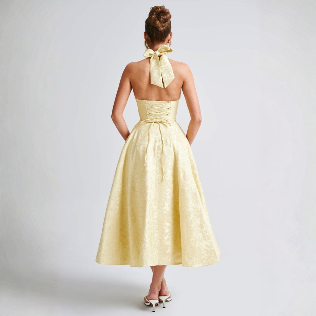 Valentina | Vestido Halter Largo Dama de Honor | Falda Voluminosa