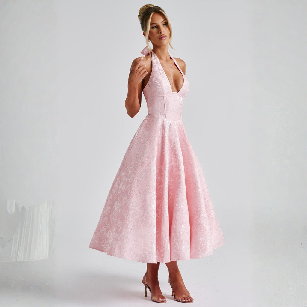 Valentina | Vestido Halter Largo Dama de Honor | Falda Voluminosa