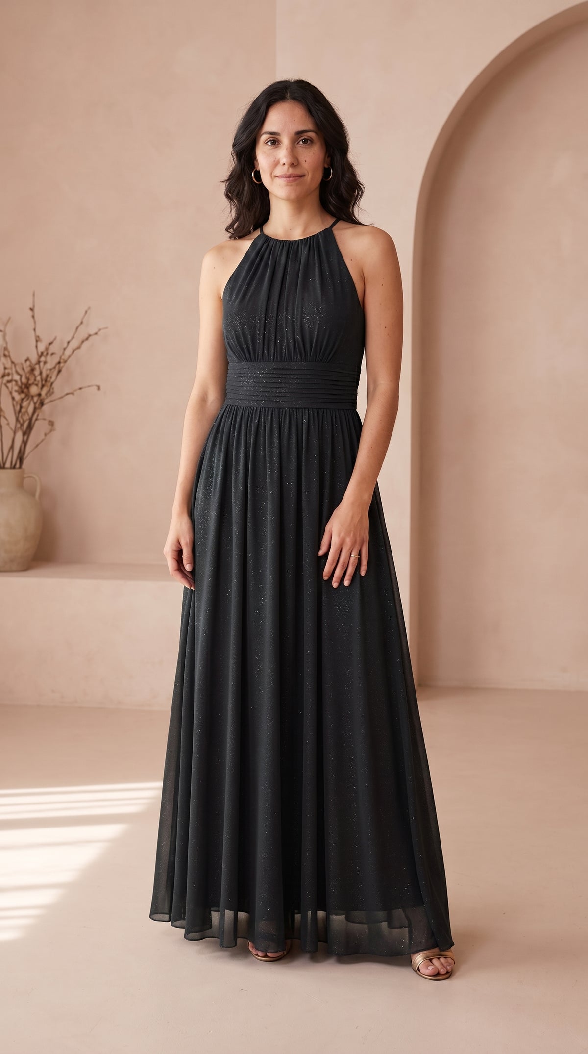 Estela | Vestido Largo de Fiesta con Brillo y Escote Halter