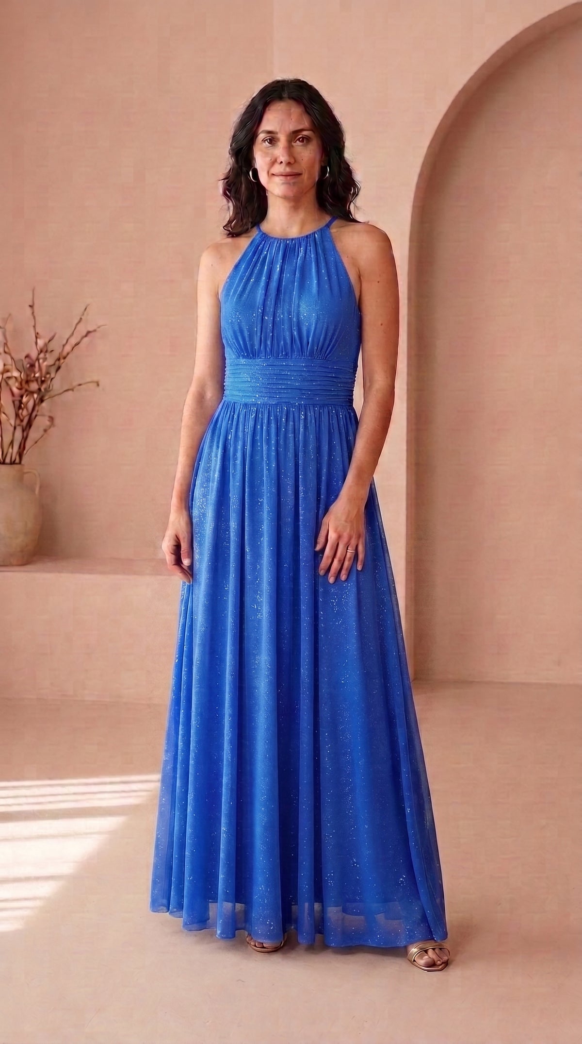 Estela | Vestido Largo de Fiesta con Brillo y Escote Halter