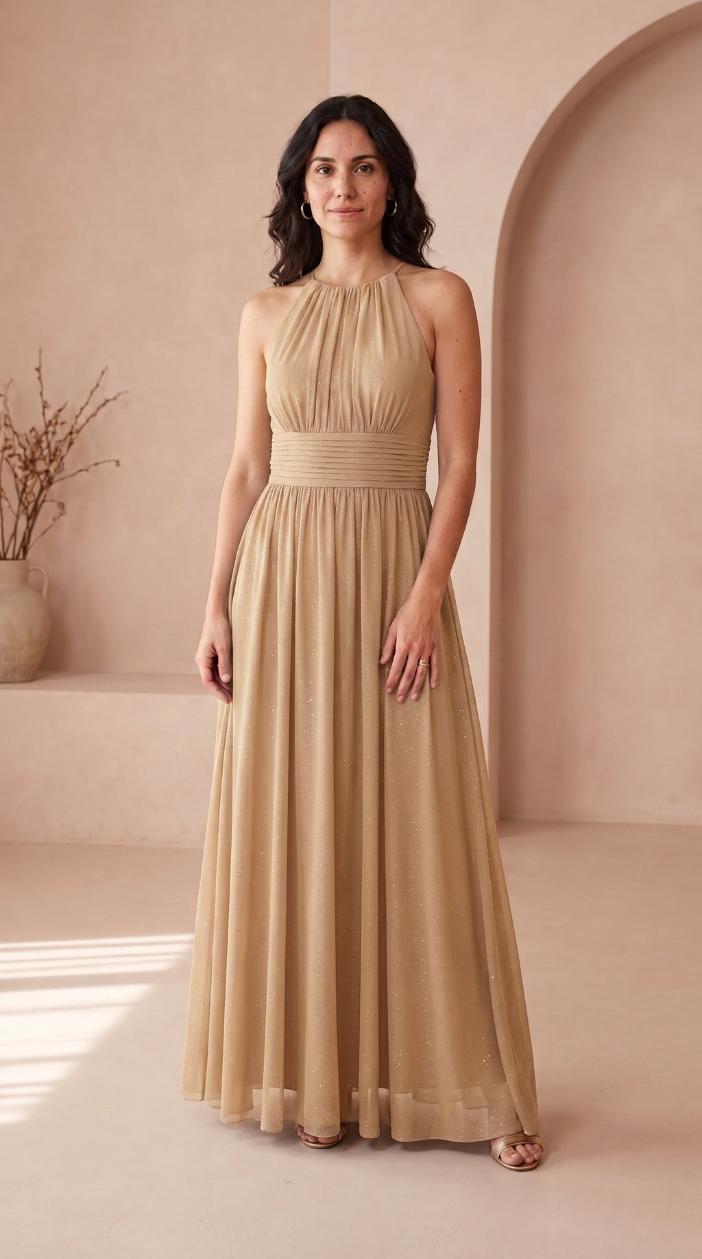Estela | Vestido Largo de Fiesta con Brillo y Escote Halter