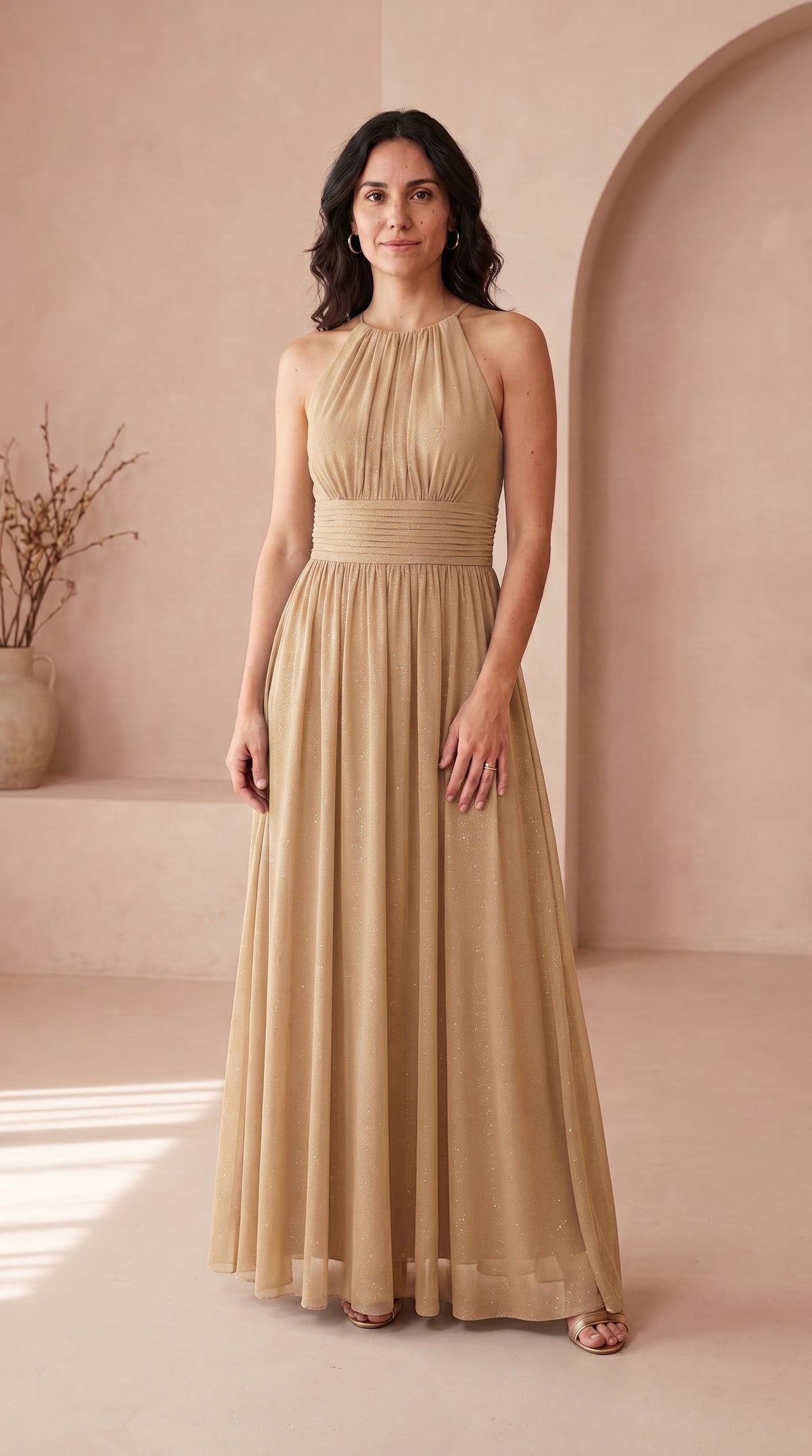 Estela | Vestido Largo de Fiesta con Brillo y Escote Halter
