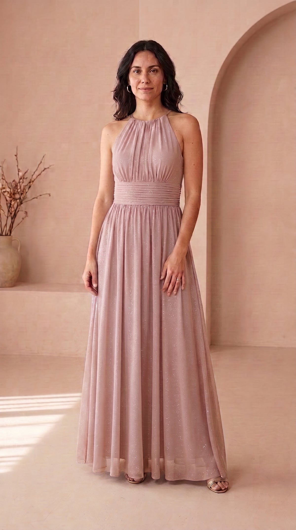 Estela | Vestido Largo de Fiesta con Brillo y Escote Halter