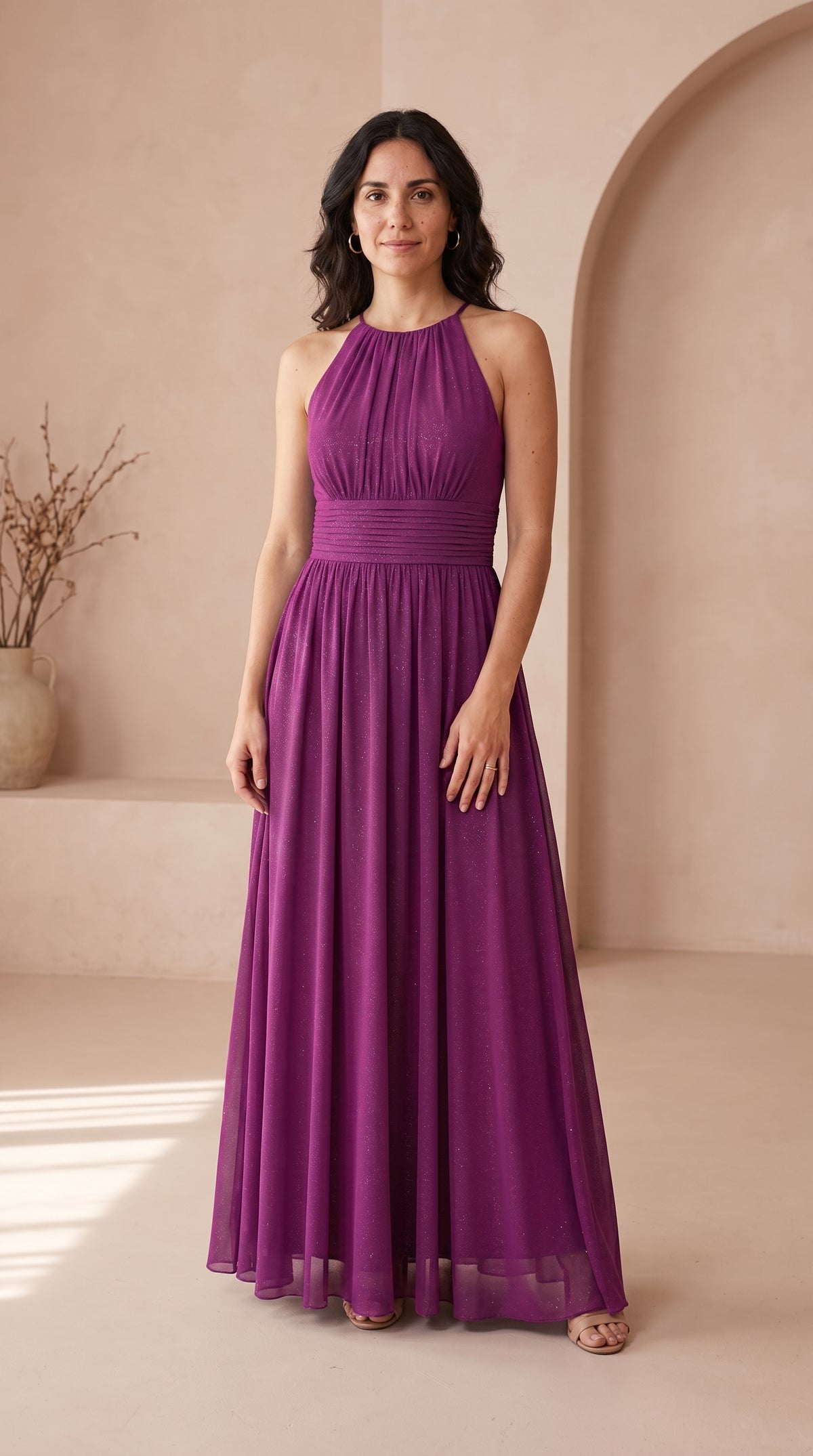 Estela | Vestido Largo de Fiesta con Brillo y Escote Halter