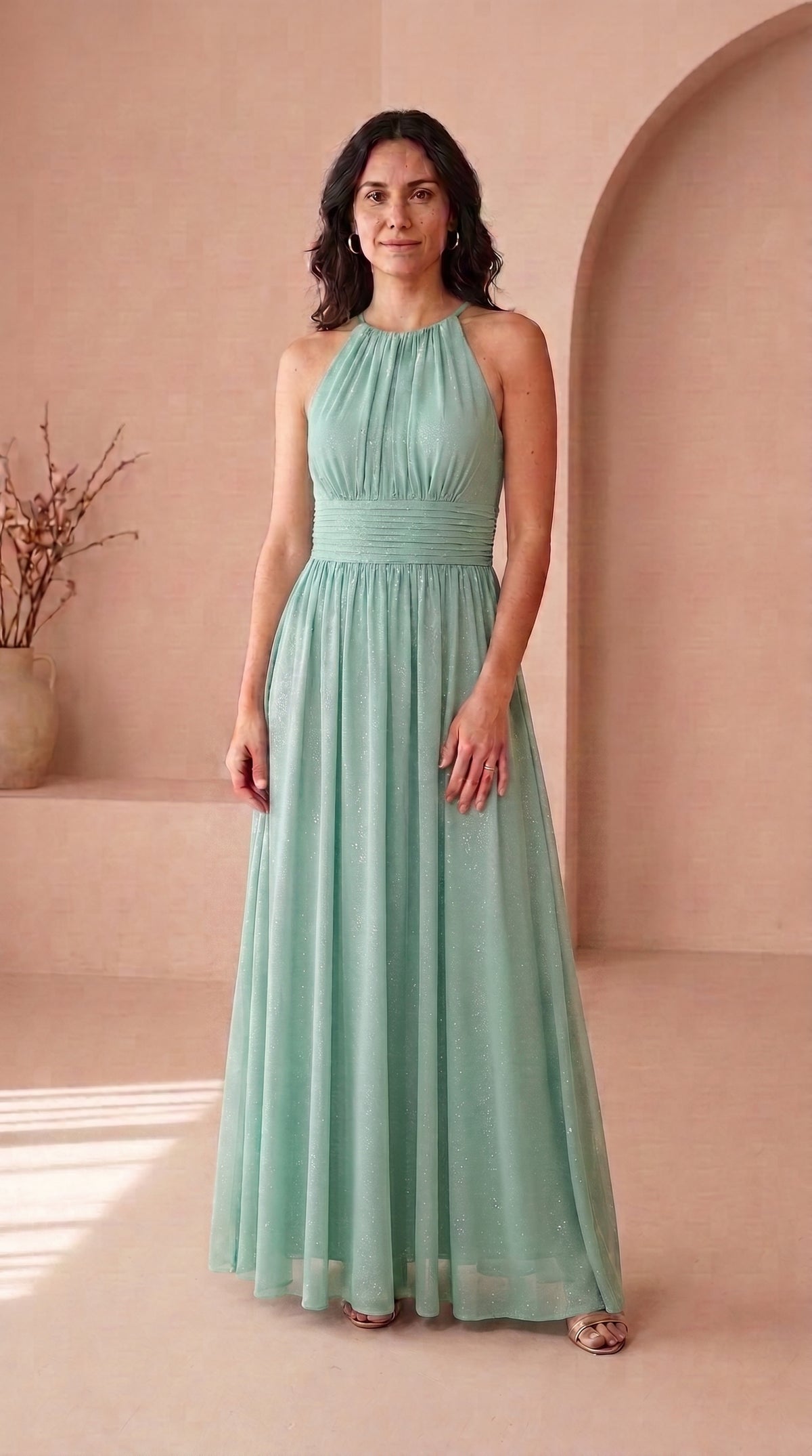 Estela | Vestido Largo de Fiesta con Brillo y Escote Halter