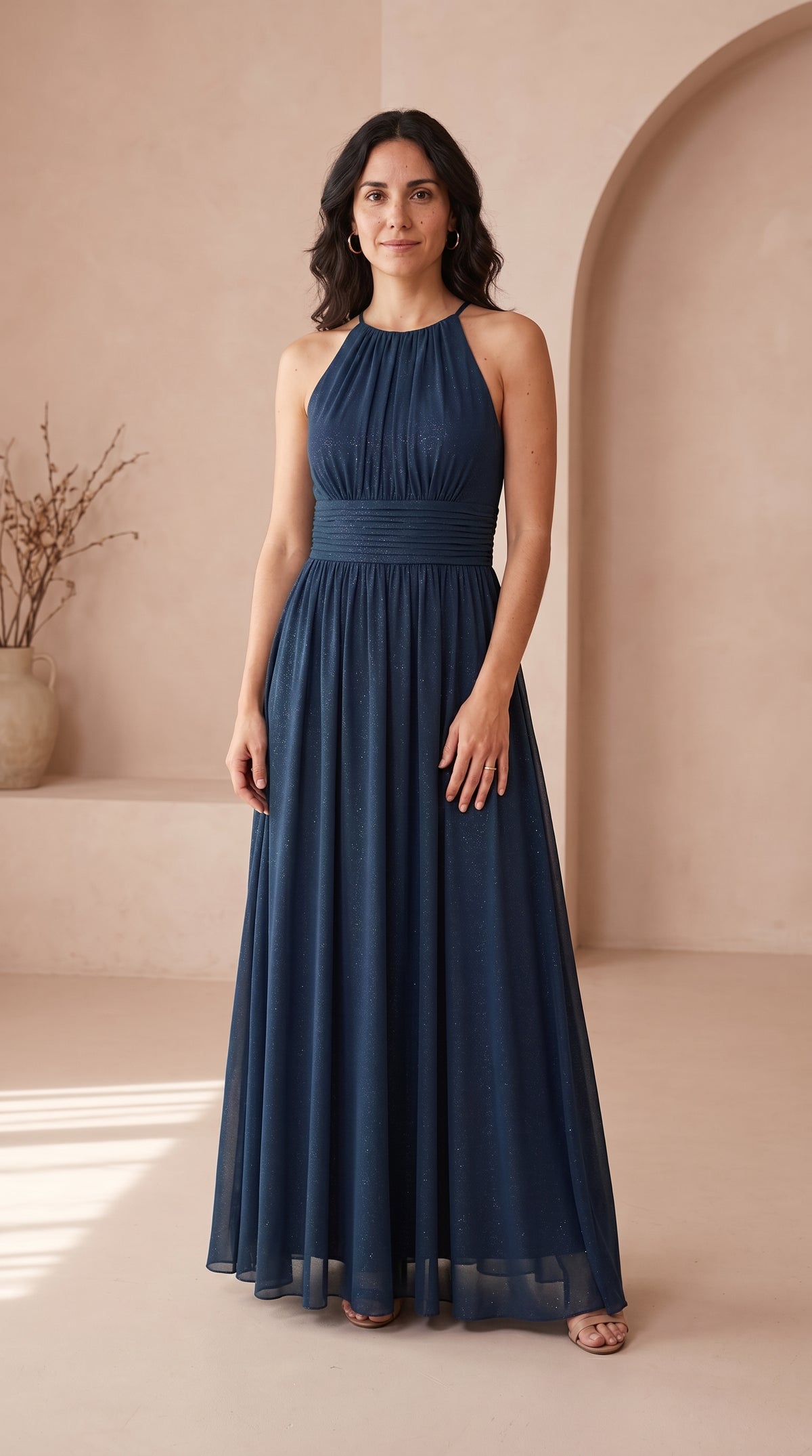 Estela | Vestido Largo de Fiesta con Brillo y Escote Halter